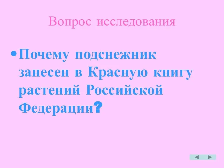 Вопрос исследования Почему подснежник занесен в Красную книгу растений Российской Федерации?