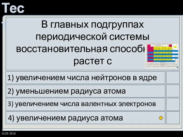 13.09.2016 В главных подгруппах периодической системы восстановительная способность растет с 1)