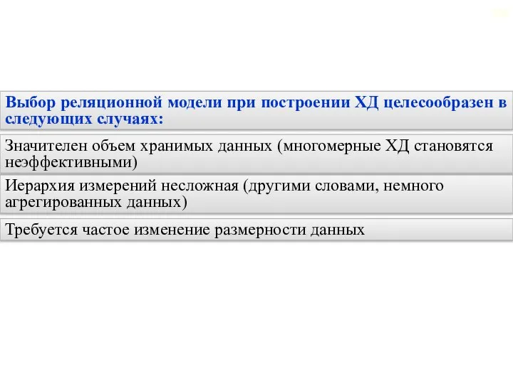 2.5. Реляционные хранилища данных Выбор реляционной модели при построении ХД целесообразен