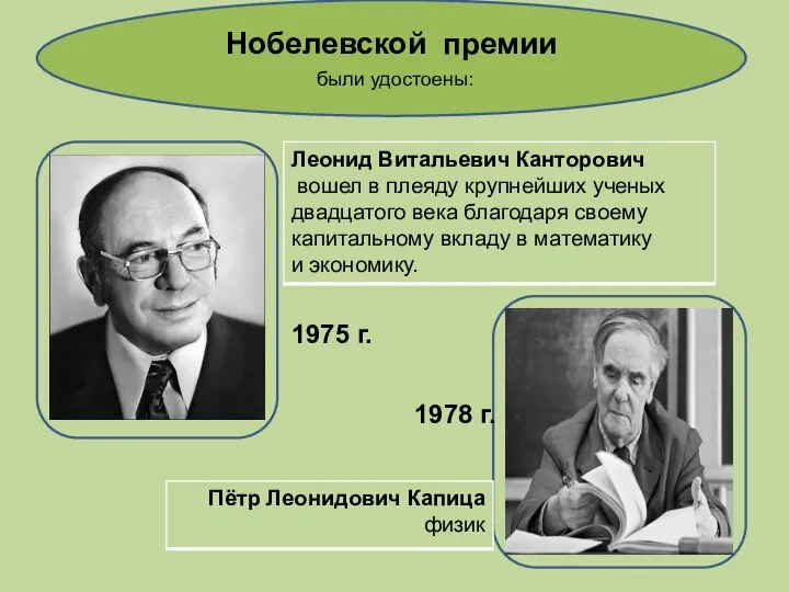 Нобелевской премии были удостоены: 1975 г. 1978 г.