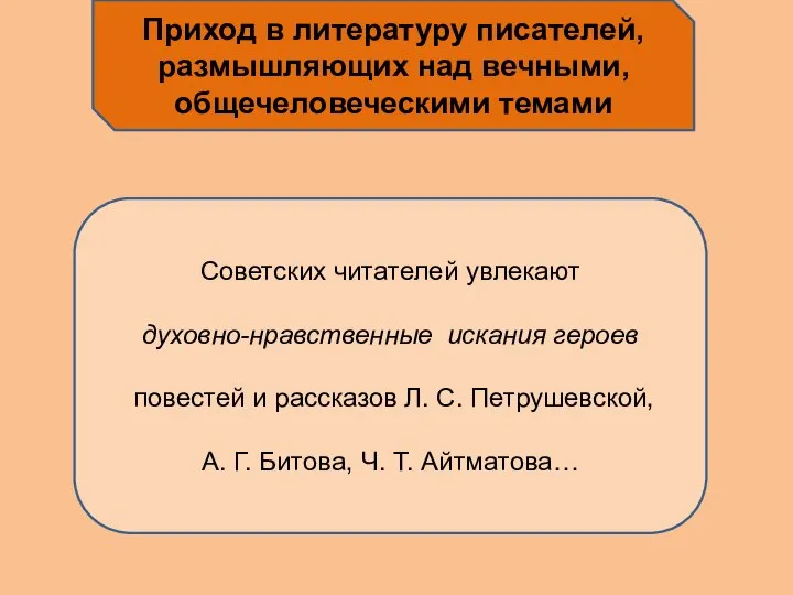 Приход в литературу писателей, размышляющих над вечными, общечеловеческими темами Советских читателей