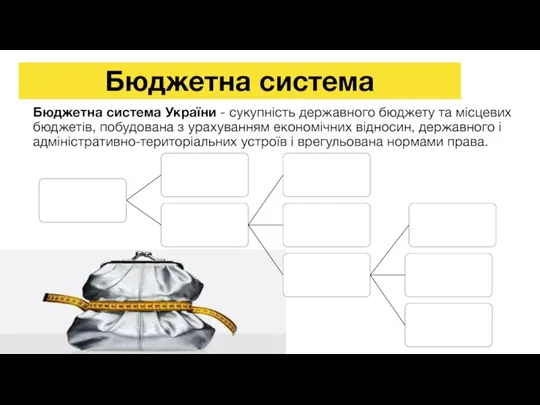 Бюджетна система Бюджетна система України - сукупність державного бюджету та місцевих