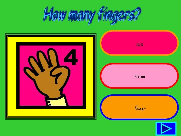 How many fingers? six three four