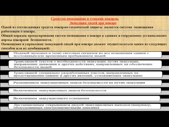 Средства оповещения и тушения пожаров. Эвакуация людей при пожаре Одной из