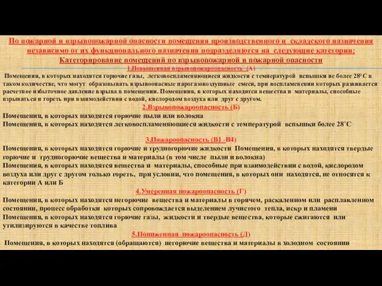 По пожарной и взрывопожарной опасности помещения производственного и складского назначения независимо