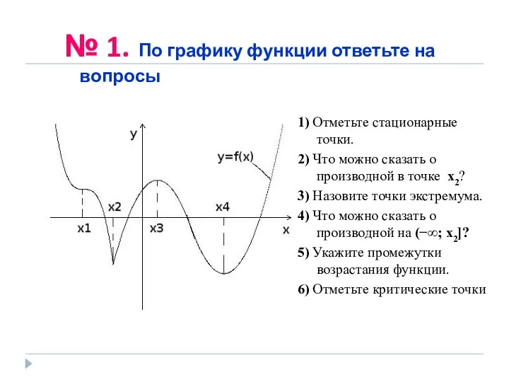 № 1. По графику функции ответьте на вопросы 1) Отметьте стационарные