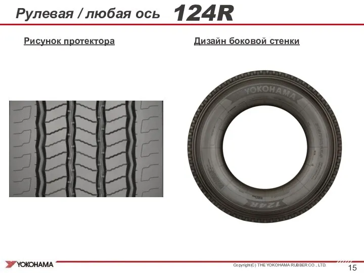 124R Рулевая / любая ось Рисунок протектора Дизайн боковой стенки