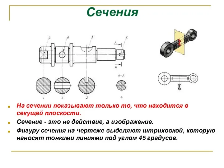 Сечения На сечении показывают только то, что находится в секущей плоскости.