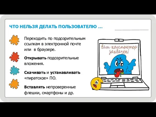 ЧТО НЕЛЬЗЯ ДЕЛАТЬ ПОЛЬЗОВАТЕЛЮ … Переходить по подозрительным ссылкам в электронной