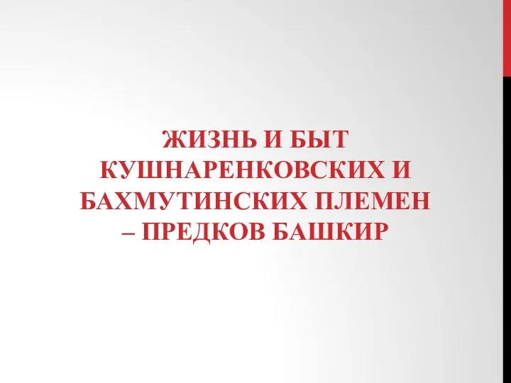 ЖИЗНЬ И БЫТ КУШНАРЕНКОВСКИХ И БАХМУТИНСКИХ ПЛЕМЕН – ПРЕДКОВ БАШКИР