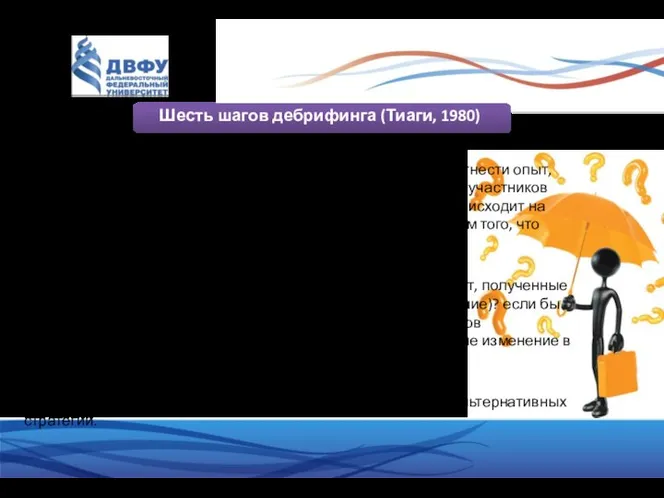 Шесть шагов дебрифинга (Тиаги, 1980) 4. Как это соотносится с реальной