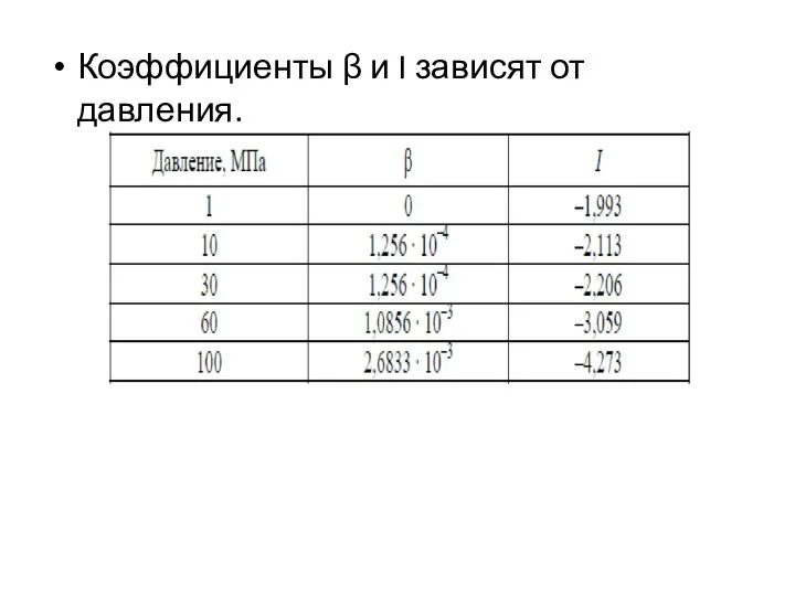 Коэффициенты β и I зависят от давления.