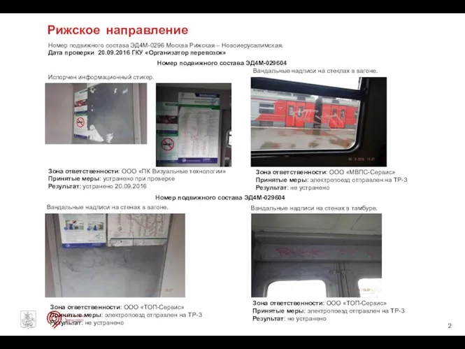 Рижское направление Номер подвижного состава ЭД4М-0296 Москва Рижская – Новоиерусалимская. Дата