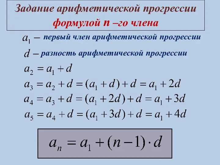 Задание арифметической прогрессии формулой n –го члена