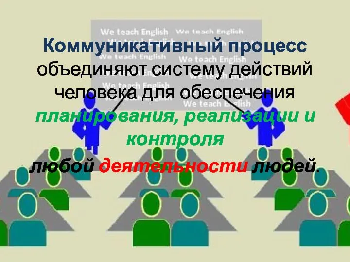 Коммуникативный процесс объединяют систему действий человека для обеспечения планирования, реализации и контроля любой деятельности людей.