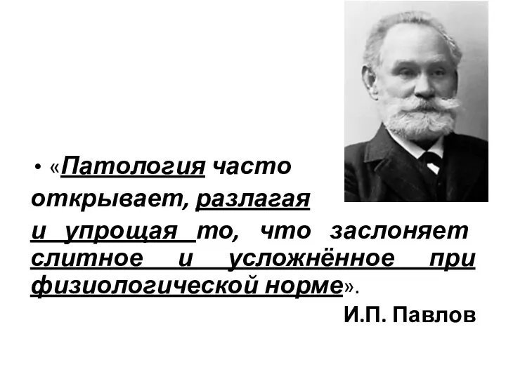 «Патология часто открывает, разлагая и упрощая то, что заслоняет слитное и