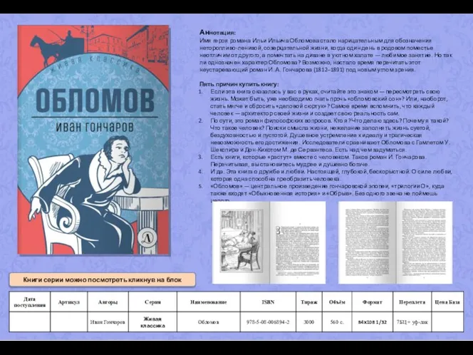 Аннотация: Имя героя романа Ильи Ильича Обломова стало нарицательным для обозначения