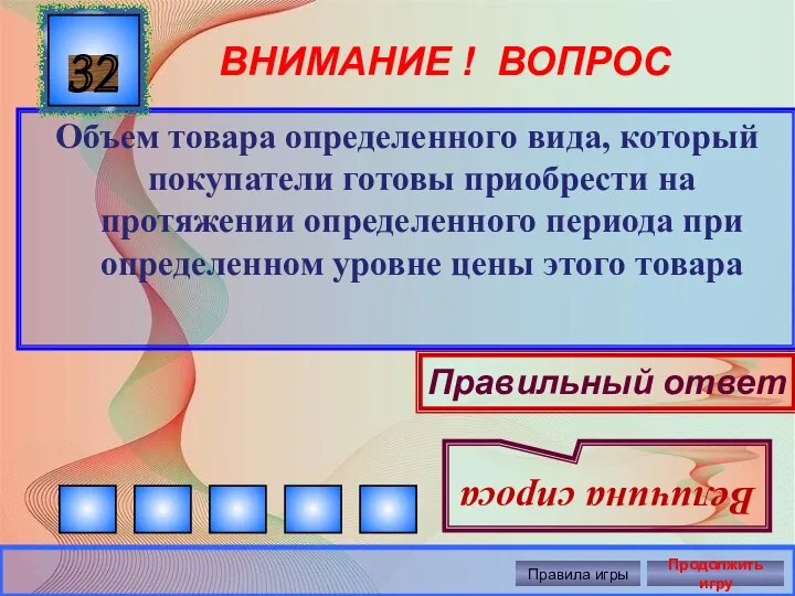 ВНИМАНИЕ ! ВОПРОС Объем товара определенного вида, который покупатели готовы приобрести