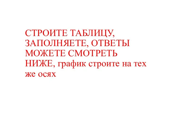 СТРОИТЕ ТАБЛИЦУ, ЗАПОЛНЯЕТЕ, ОТВЕТЫ МОЖЕТЕ СМОТРЕТЬ НИЖЕ, график строите на тех же осях