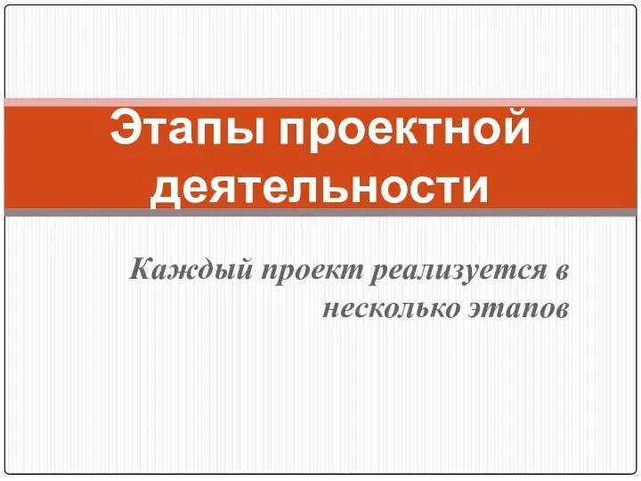 Каждый проект реализуется в несколько этапов Этапы проектной деятельности