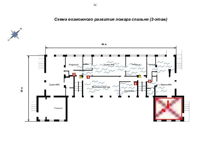 Схема возможного развития пожара спальня (2-этаж) 40