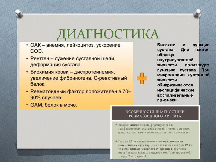 ДИАГНОСТИКА Биопсии и пункции сустава. Для взятия образца внутрисуставной жидкости производят