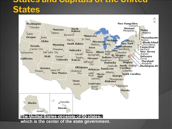 States and Capitals of the United States The United States consists