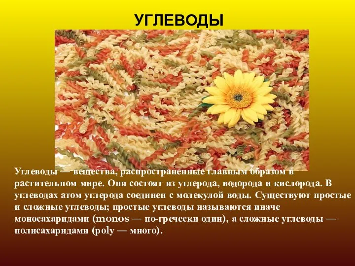 УГЛЕВОДЫ Углеводы — вещества, распространенные главным образом в растительном мире. Они