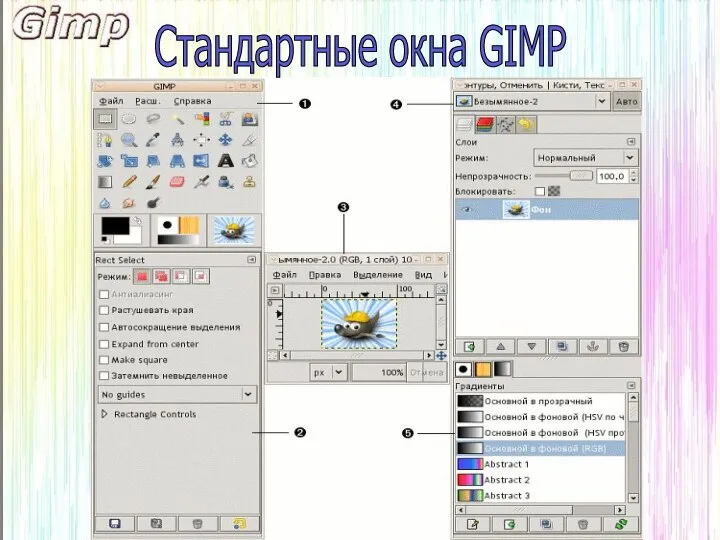 Стандартные окна GIMP