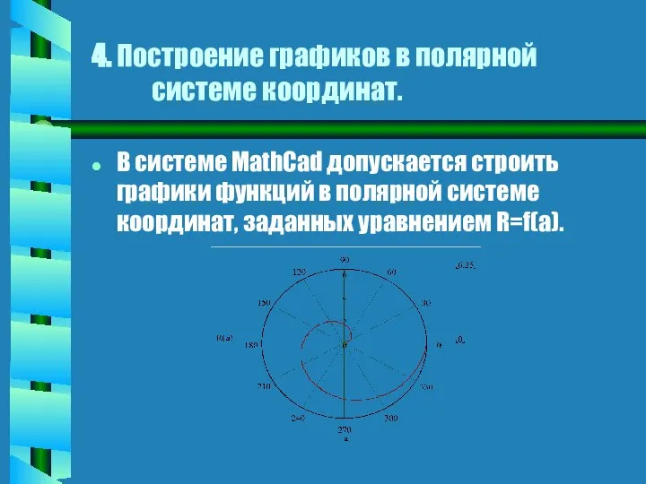 4. Построение графиков в полярной системе координат. В системе MathCad допускается