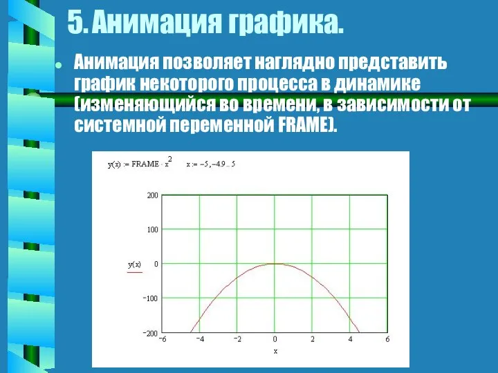 5. Анимация графика. Анимация позволяет наглядно представить график некоторого процесса в