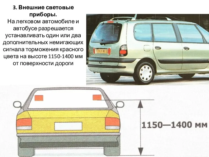 3. Внешние световые приборы. На легковом автомобиле и автобусе разрешается устанавливать