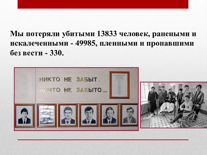 Мы потеряли убитыми 13833 человек, ранеными и искалеченными - 49985, пленными