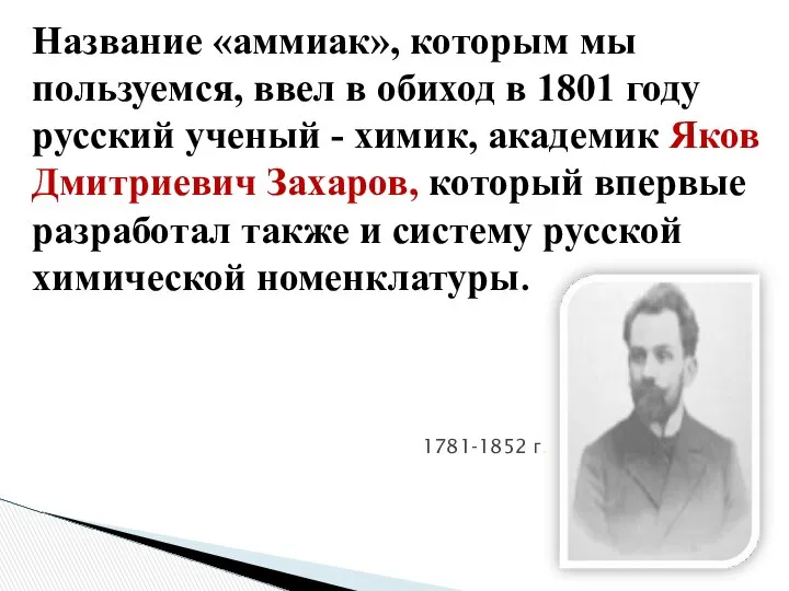 Название «аммиак», которым мы пользуемся, ввел в обиход в 1801 году