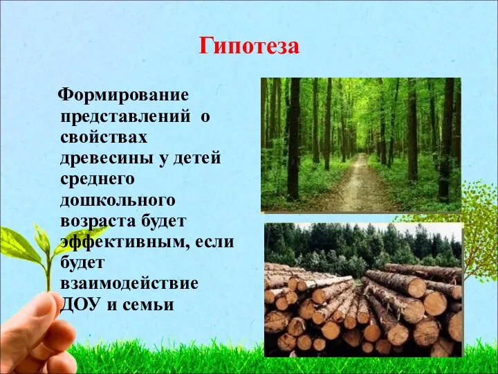 Гипотеза Формирование представлений о свойствах древесины у детей среднего дошкольного возраста