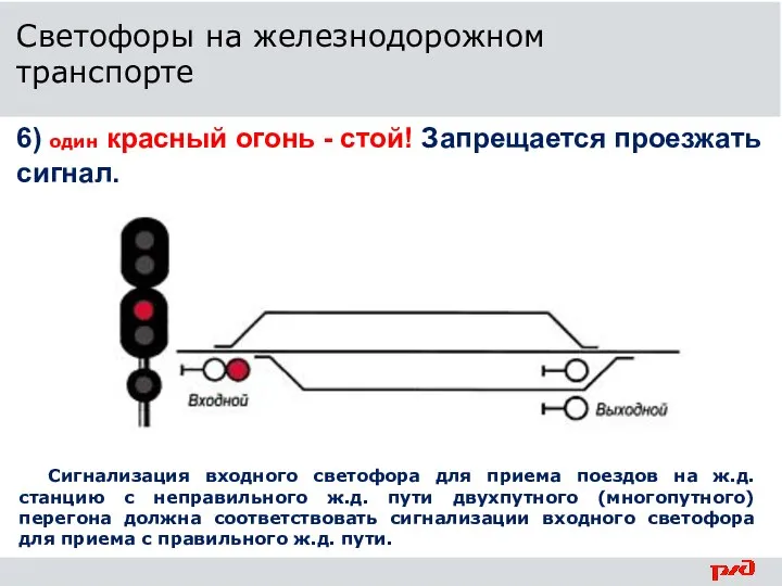 6) один красный огонь - стой! Запрещается проезжать сигнал. Сигнализация входного