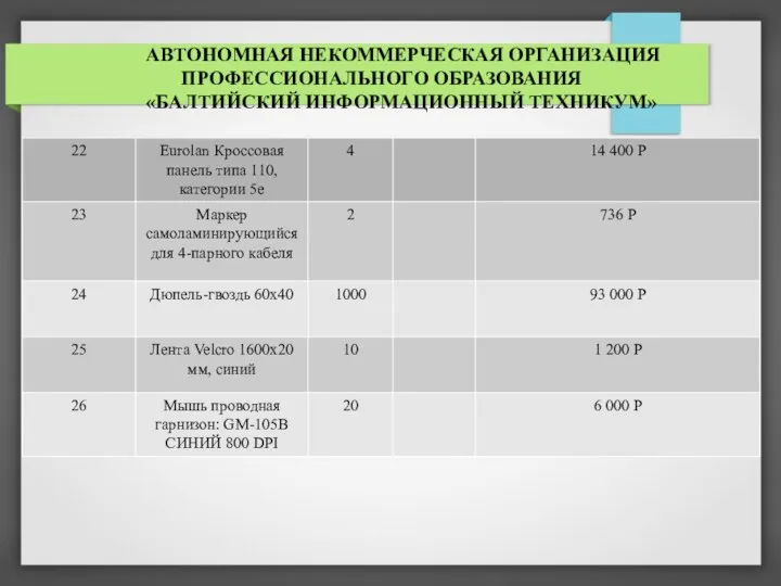 АВТОНОМНАЯ НЕКОММЕРЧЕСКАЯ ОРГАНИЗАЦИЯ ПРОФЕССИОНАЛЬНОГО ОБРАЗОВАНИЯ «БАЛТИЙСКИЙ ИНФОРМАЦИОННЫЙ ТЕХНИКУМ»