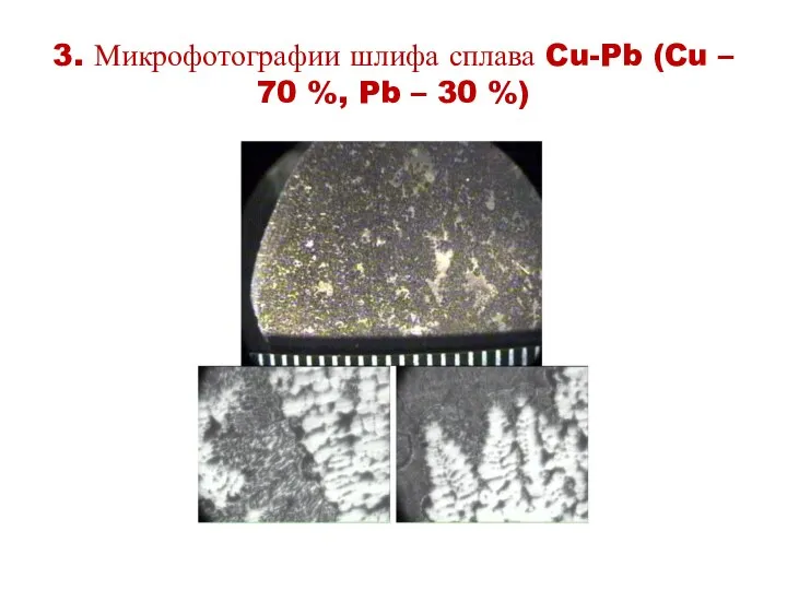 3. Микрофотографии шлифа сплава Cu-Pb (Cu – 70 %, Pb – 30 %)