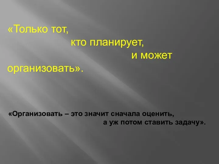 «Только тот, кто планирует, и может организовать». «Организовать – это значит