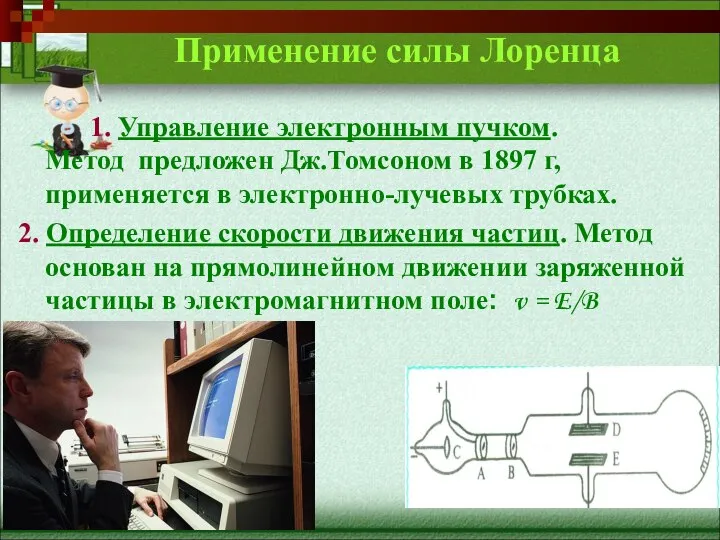 Применение силы Лоренца 1. Управление электронным пучком. Метод предложен Дж.Томсоном в