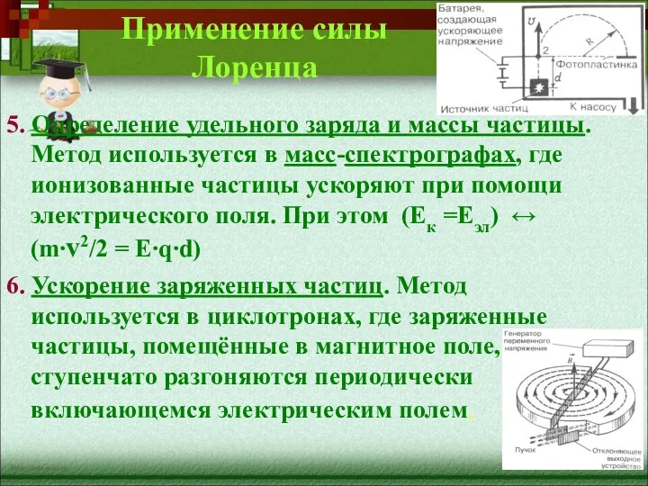 Применение силы Лоренца 5. Определение удельного заряда и массы частицы. Метод