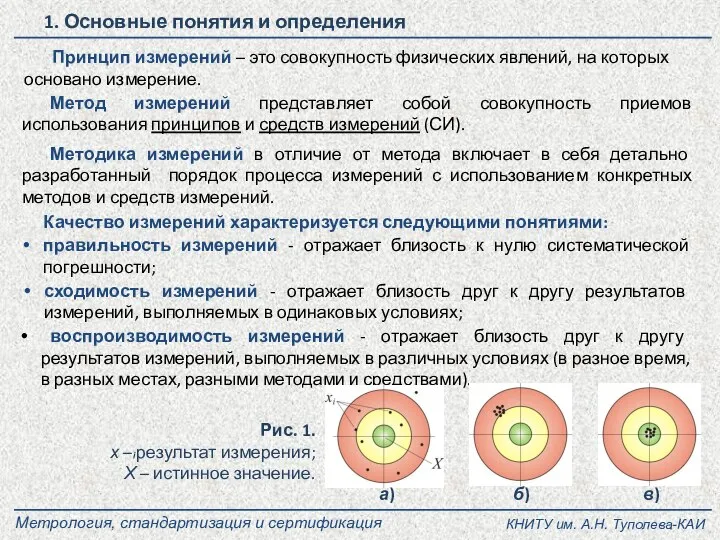 Качество измерений характеризуется следующими понятиями: правильность измерений - отражает близость к