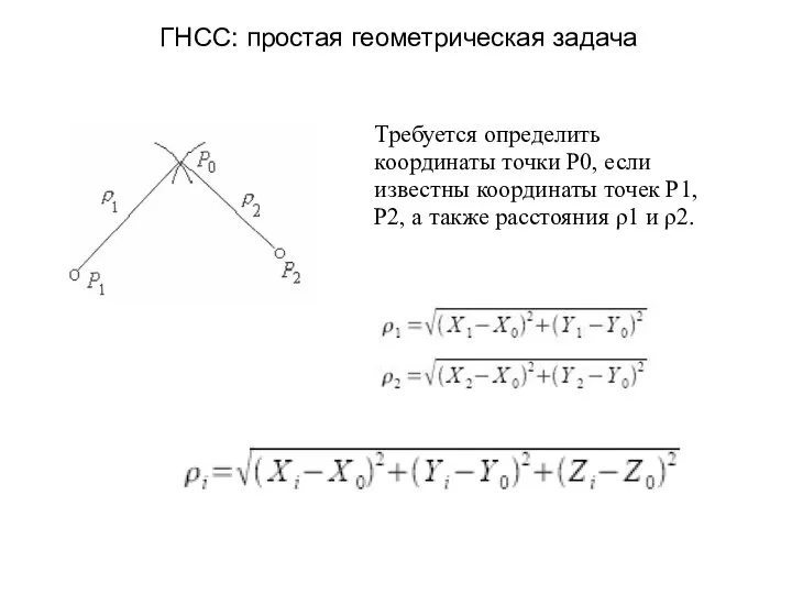 ГНСС: простая геометрическая задача Требуется определить координаты точки P0, если известны