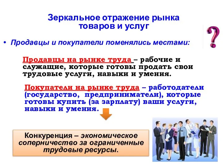 Зеркальное отражение рынка товаров и услуг Продавцы и покупатели поменялись местами: