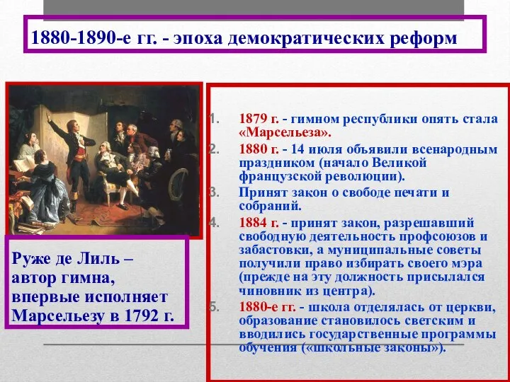 1880-1890-е гг. - эпоха демократических реформ 1879 г. - гимном республики