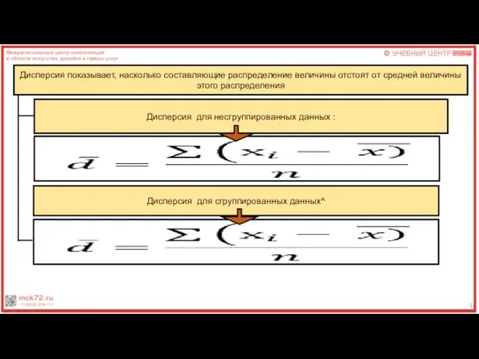 12 Дисперсия показывает, насколько составляющие распределение величины отстоят от средней величины