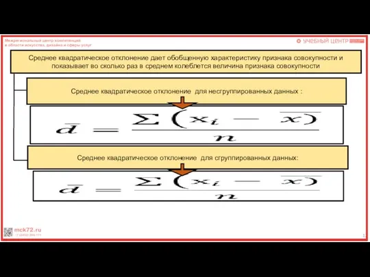 12 Среднее квадратическое отклонение дает обобщенную характеристику признака совокупности и показывает