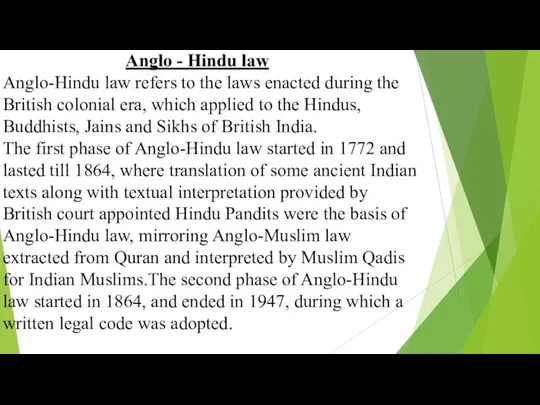 Anglo - Hindu law Anglo-Hindu law refers to the laws enacted