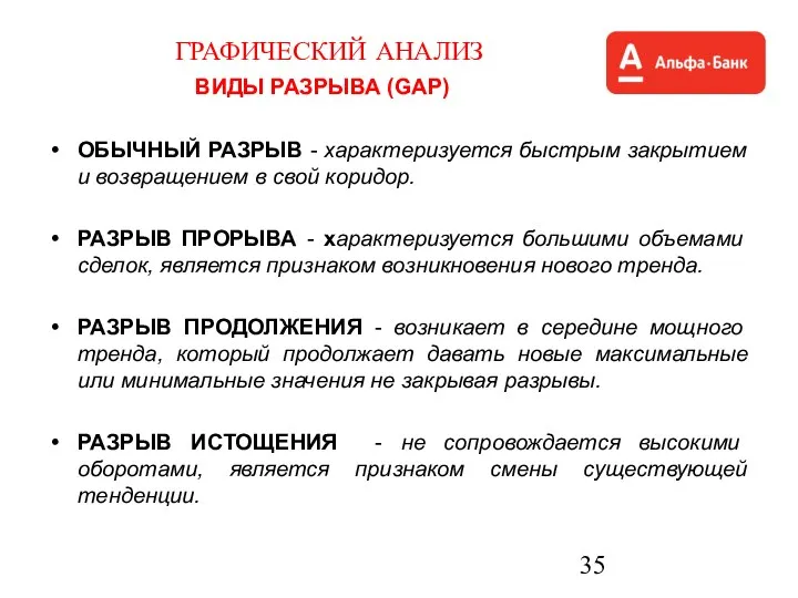 ГРАФИЧЕСКИЙ АНАЛИЗ ВИДЫ РАЗРЫВА (GAP) ОБЫЧНЫЙ РАЗРЫВ - характеризуется быстрым закрытием