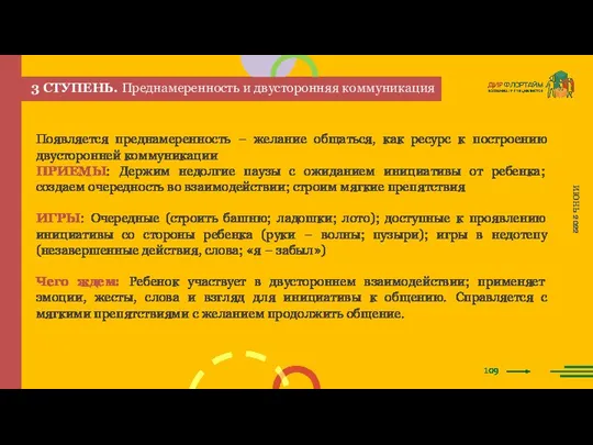 109 ИЮНЬ 2022 Появляется преднамеренность – желание общаться, как ресурс к